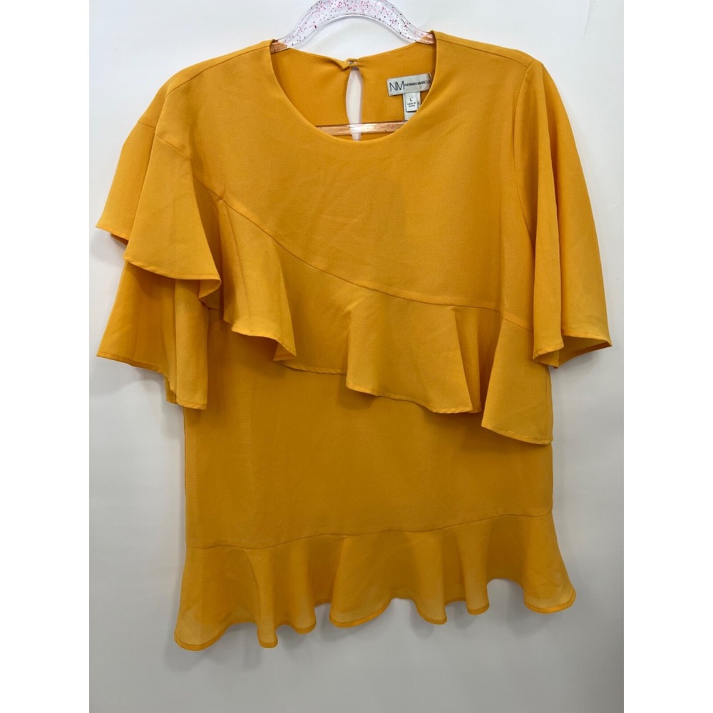 Neiman Marcus‎ Beautiful Mustard Yellow Ruffled Blouse Womens Size L NWT Org $85